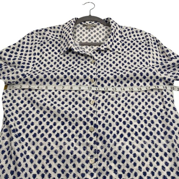 Linen Blend Shirt Hester & Orchard Blue Dot Pattern 3/4 sleeve size L button up - Picture 7 of 9